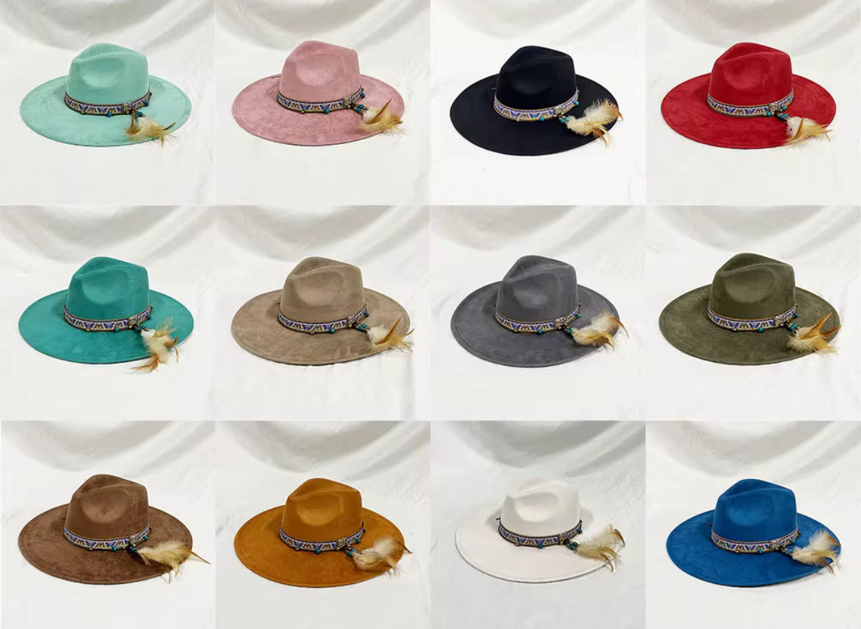 Vegan Suede Hat, Hat with Accessory, Hat for Burning, Wide Brim Hat, Rancher Hat, Hat for customization