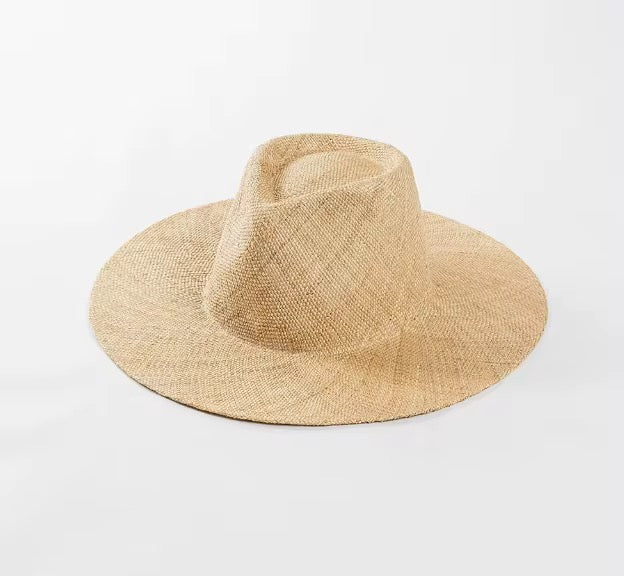 Wide Hand Woven stiff Straw Hat