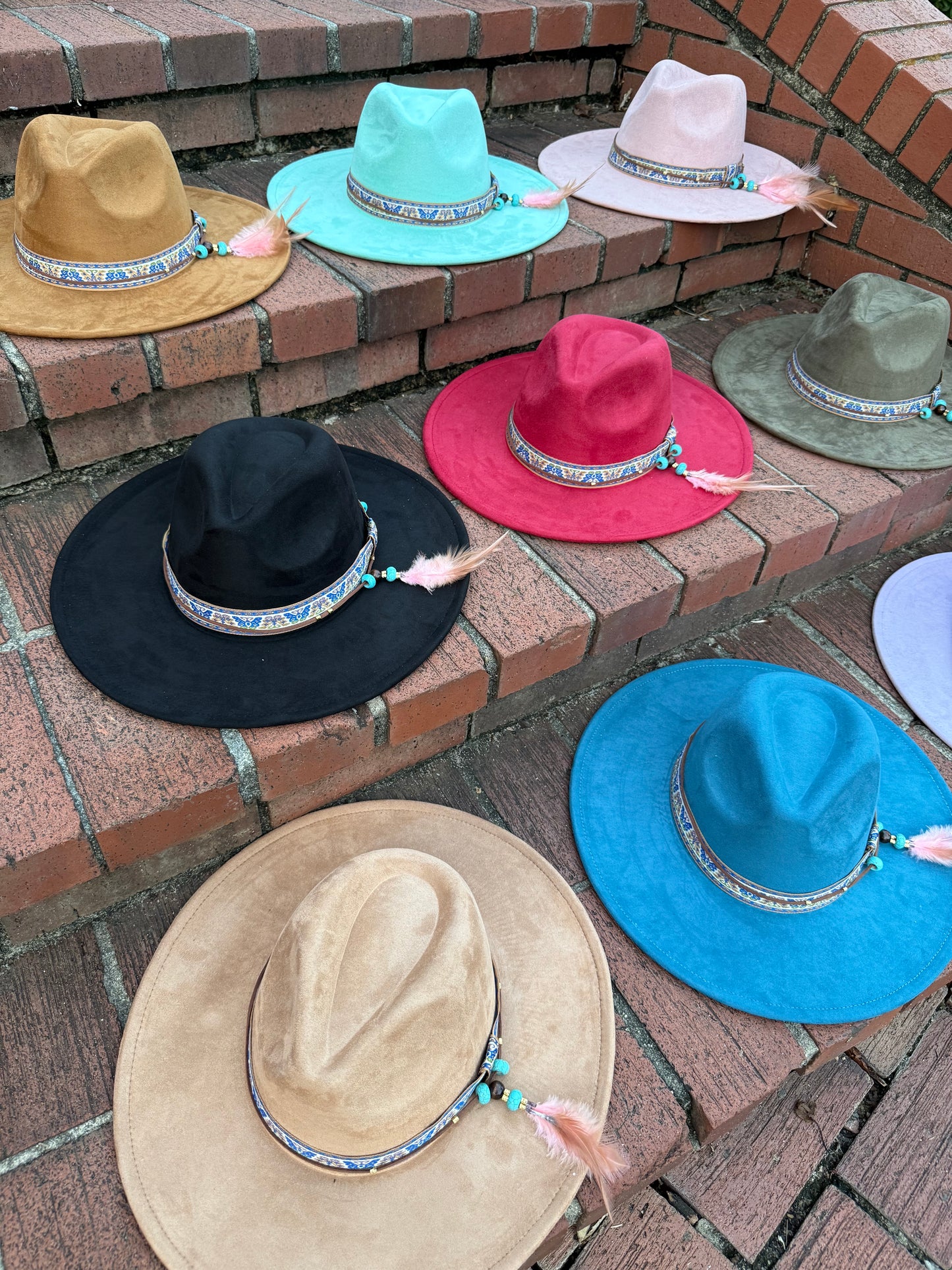 Vegan Suede Hat, Hat with Accessory, Hat for Burning, Wide Brim Hat, Rancher Hat, Hat for customization