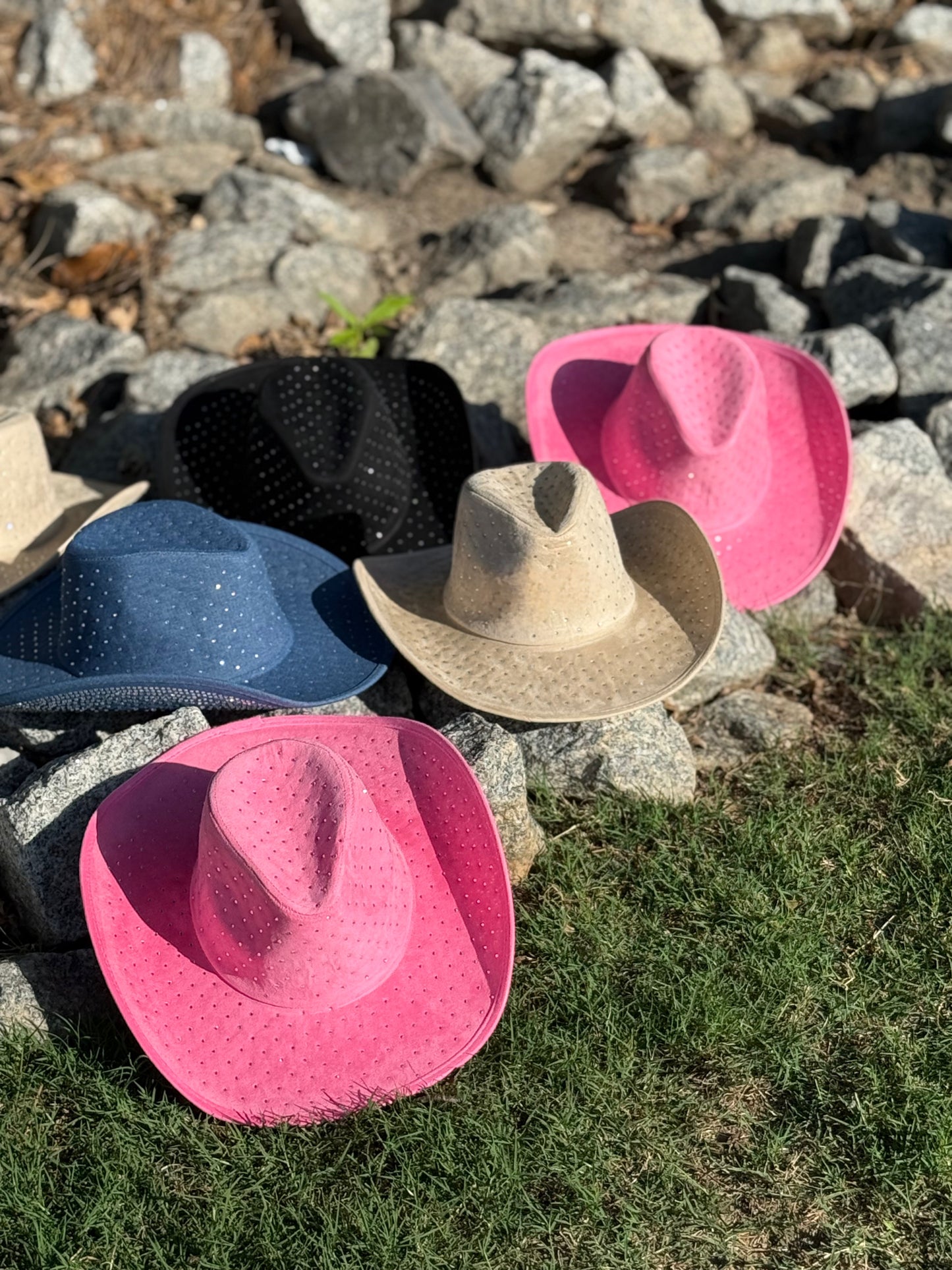 Diamond Embellishment Vegan Suede Cowboy Hat