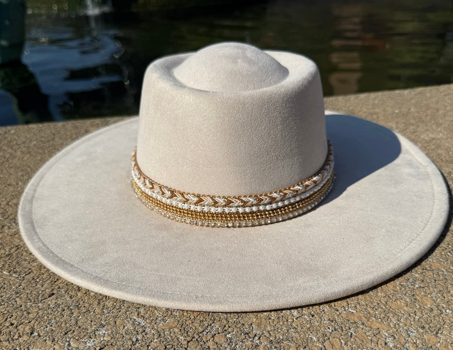 Flat Boater Widebrim Vegan Diamond Fedora Hat - AccessorizmeeWholesale