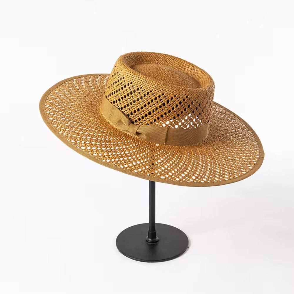 Round Hand Woven stiff Straw Hat - AccessorizmeeWholesale