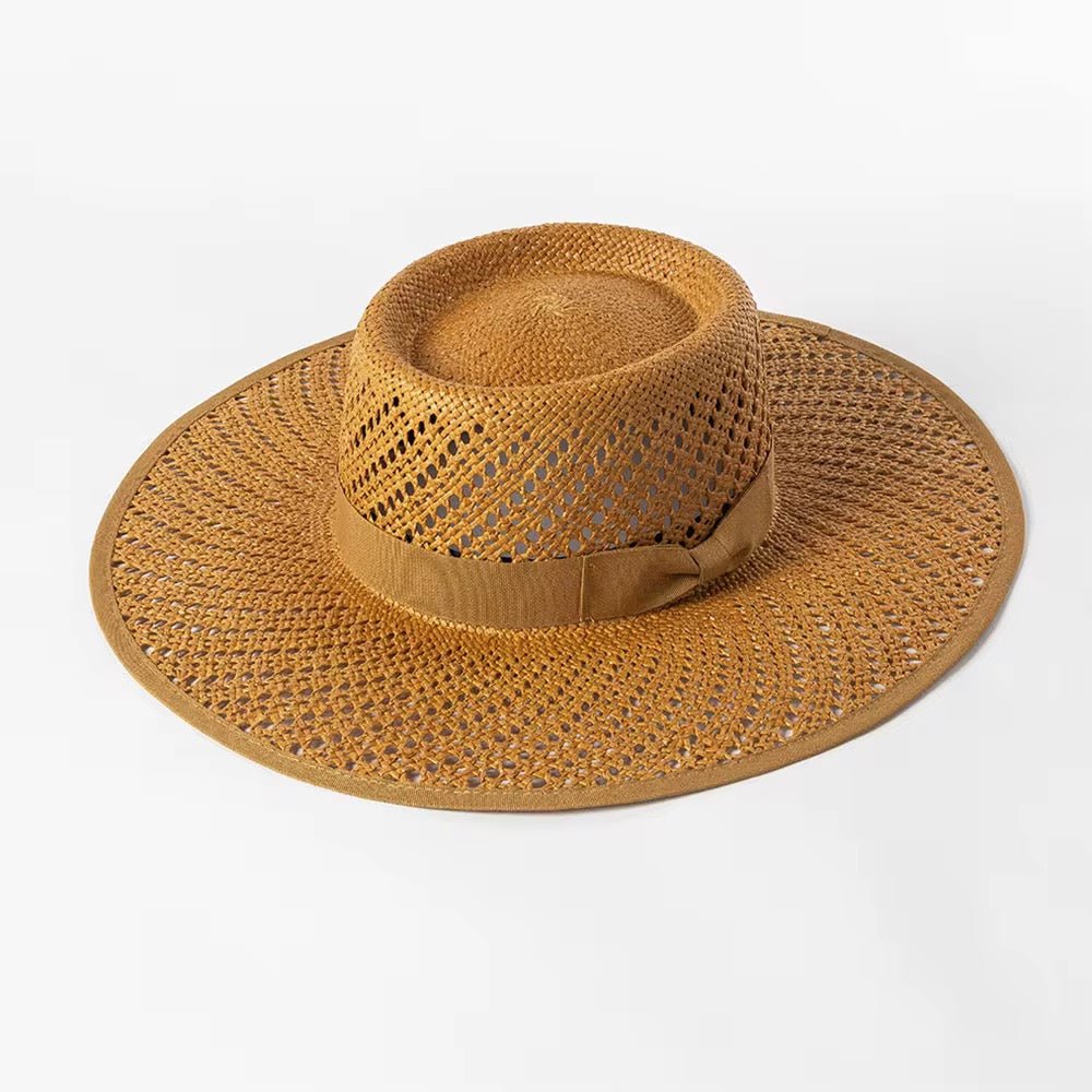 Round Hand Woven stiff Straw Hat - AccessorizmeeWholesale