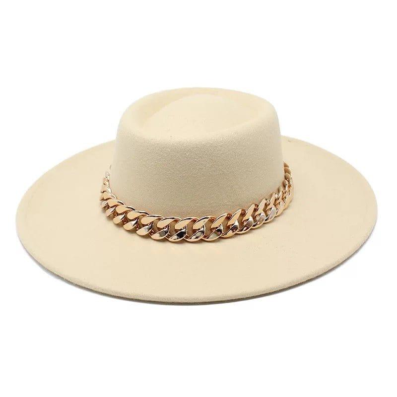 Round Wide Brim chain Fedora - AccessorizmeeWholesale
