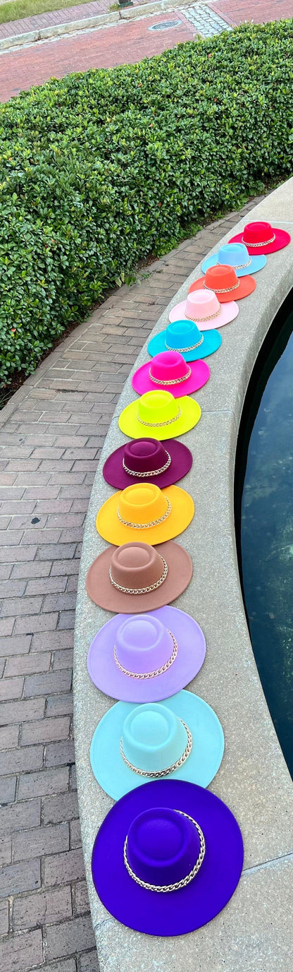 Round Wide Brim chain Fedora