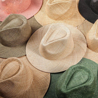 Spring Hand Woven stiff Straw Fedora