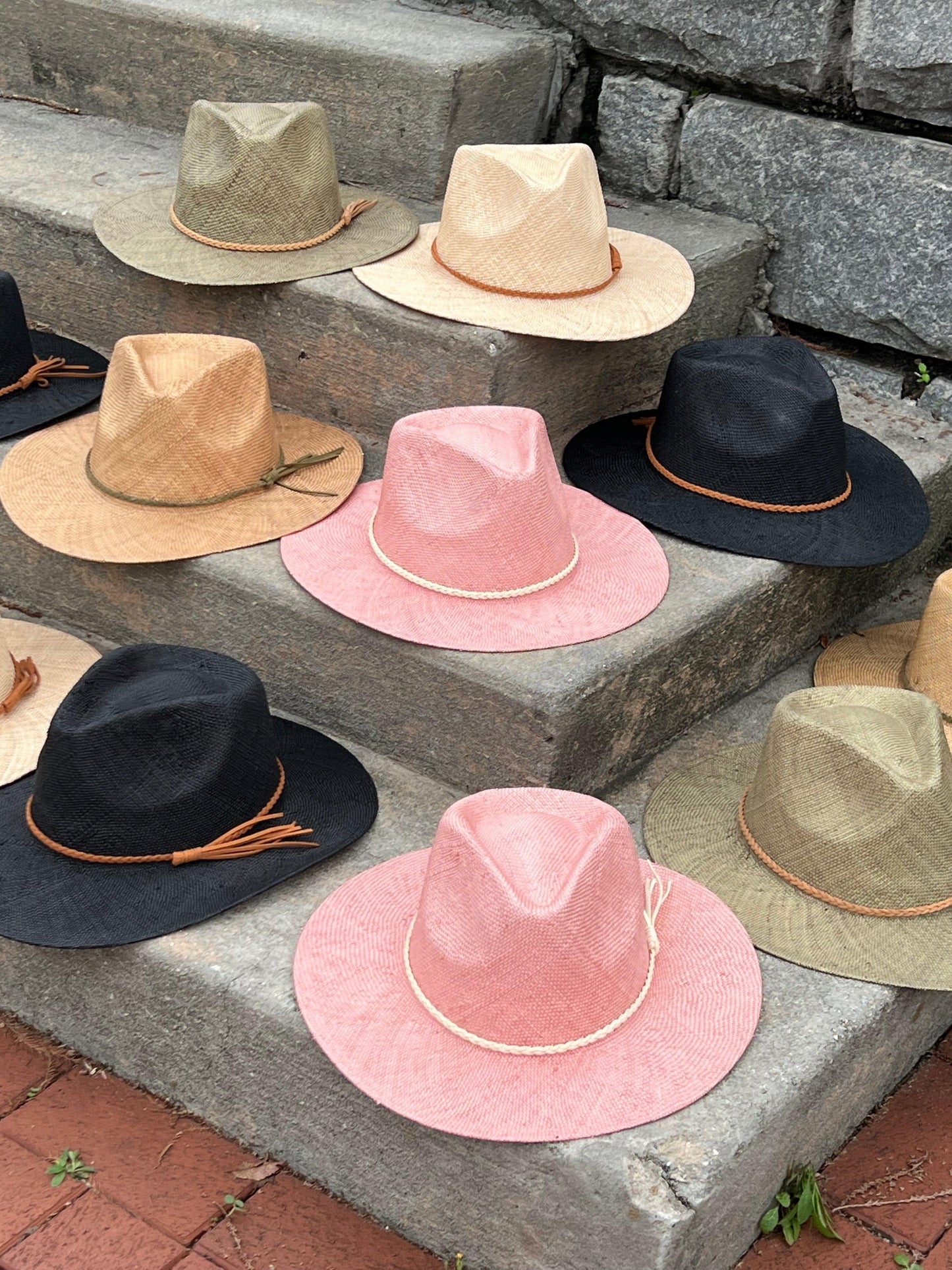 Spring Hand Woven stiff Straw Fedora- with band