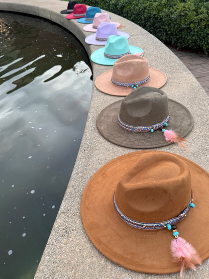 Vegan Suede Hat, Hat with Accessory, Hat for Burning, Wide Brim Hat, Rancher Hat, Hat for customization
