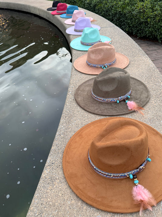 Vegan Suede Hat, Hat with Accessory, Hat for Burning, Wide Brim Hat, Rancher Hat, Hat for customization