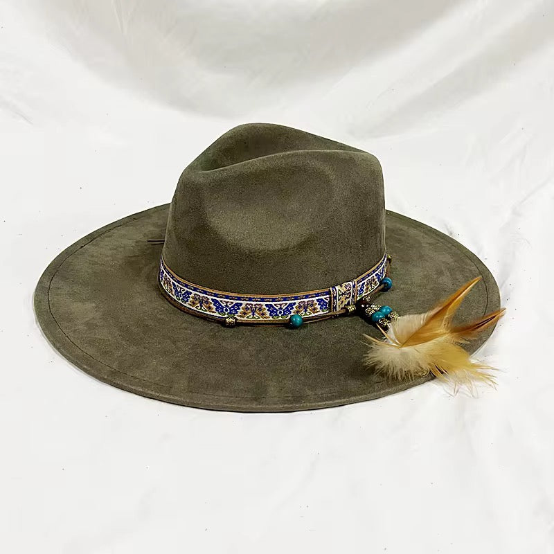 Vegan Suede Hat, Hat with Accessory, Hat for Burning, Wide Brim Hat, Rancher Hat, Hat for customization