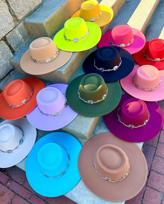 Ballad Round Wide Brim chain Fedora Hat - AccessorizmeeWholesale
