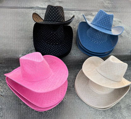 Diamond Embellishment Vegan Suede Cowboy Hat - AccessorizmeeWholesale
