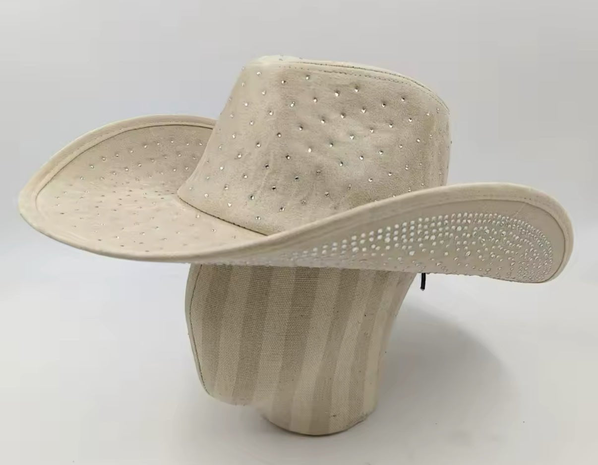 Diamond Embellishment Vegan Suede Cowboy Hat - AccessorizmeeWholesale