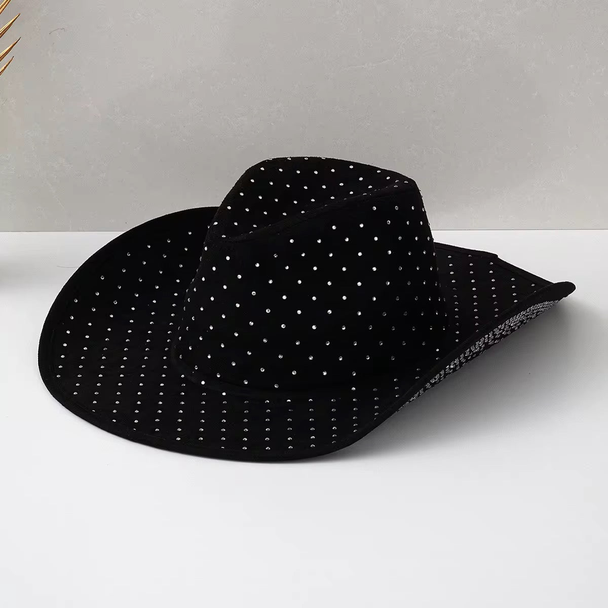 Diamond Embellishment Vegan Suede Cowboy Hat - AccessorizmeeWholesale