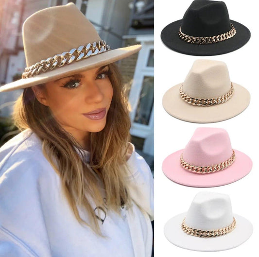 Fedora with faux chain - AccessorizmeeWholesale