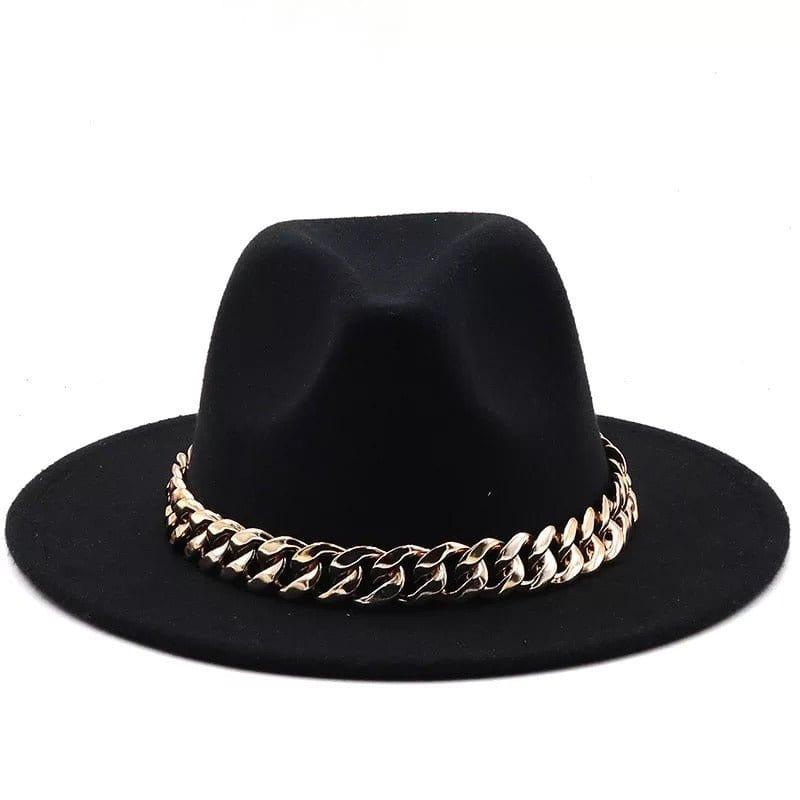 Fedora with faux chain-Black - Accessorizmee