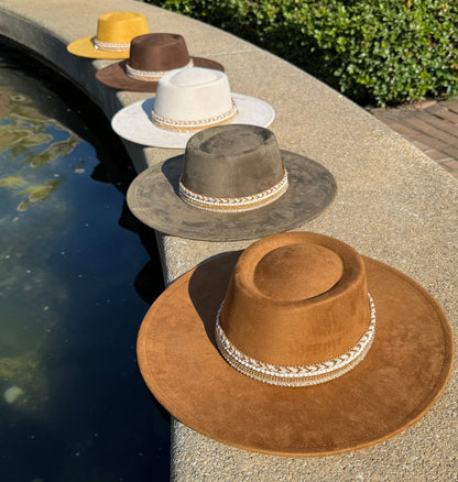 Flat Boater Widebrim Vegan Diamond Fedora Hat - AccessorizmeeWholesale