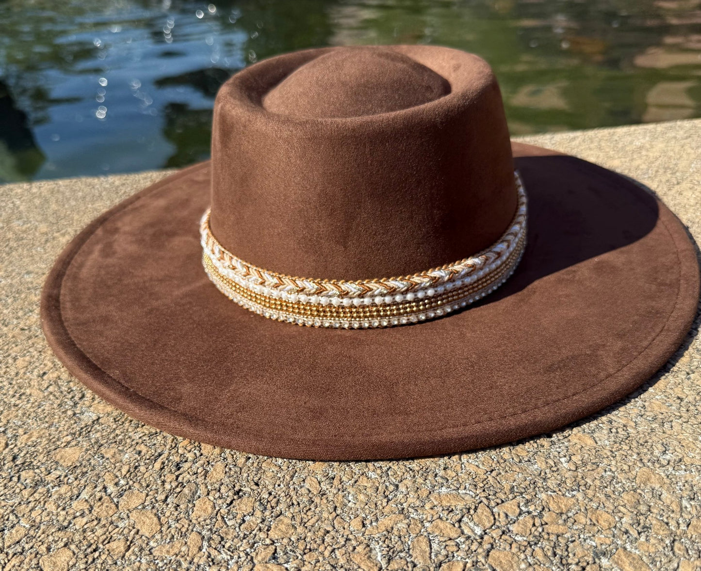 Flat Boater Widebrim Vegan Diamond Fedora Hat - AccessorizmeeWholesale
