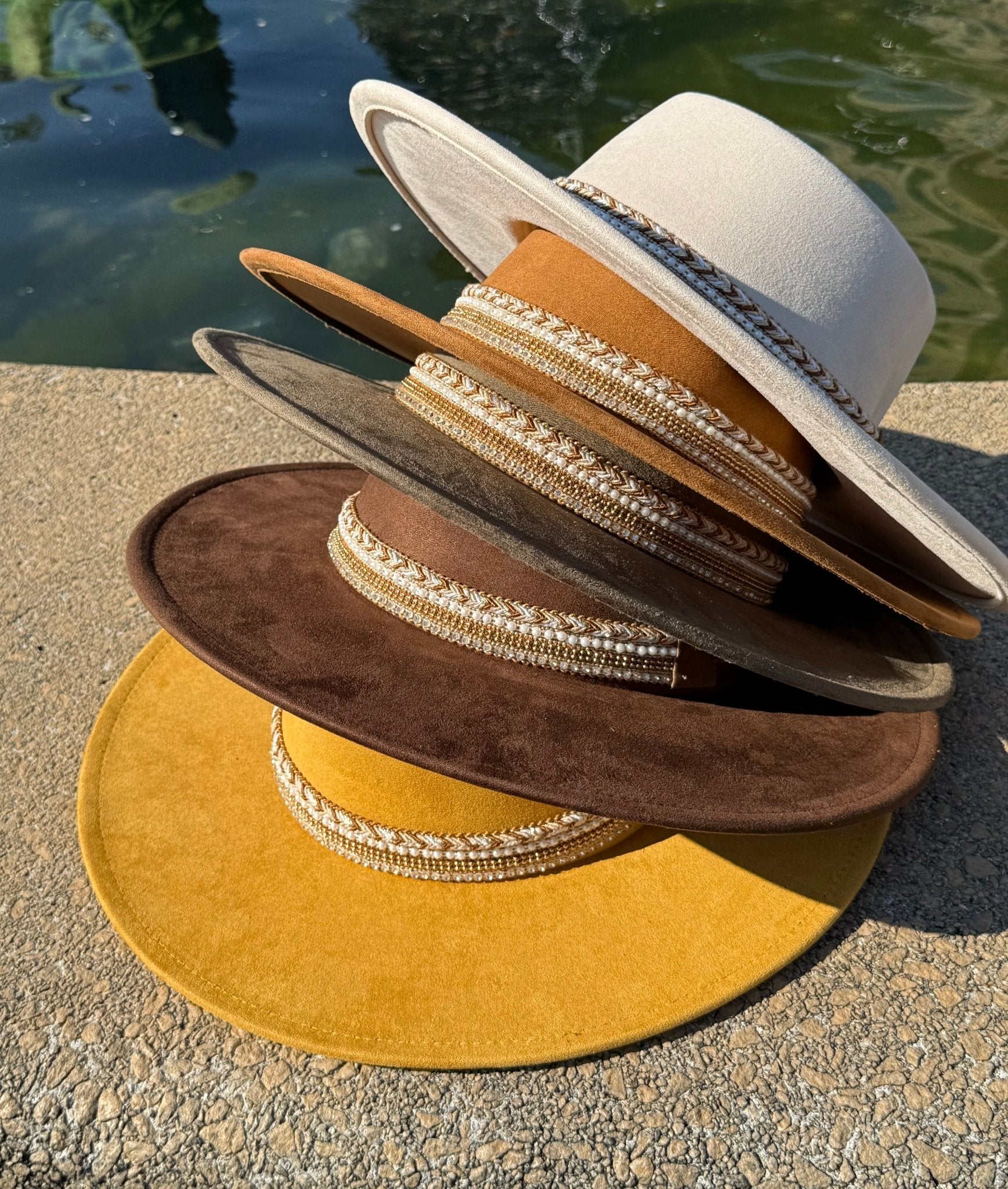 Flat Boater Widebrim Vegan Diamond Fedora Hat - AccessorizmeeWholesale
