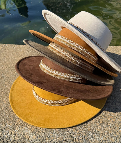 Flat Boater Widebrim Vegan Diamond Fedora Hat - AccessorizmeeWholesale