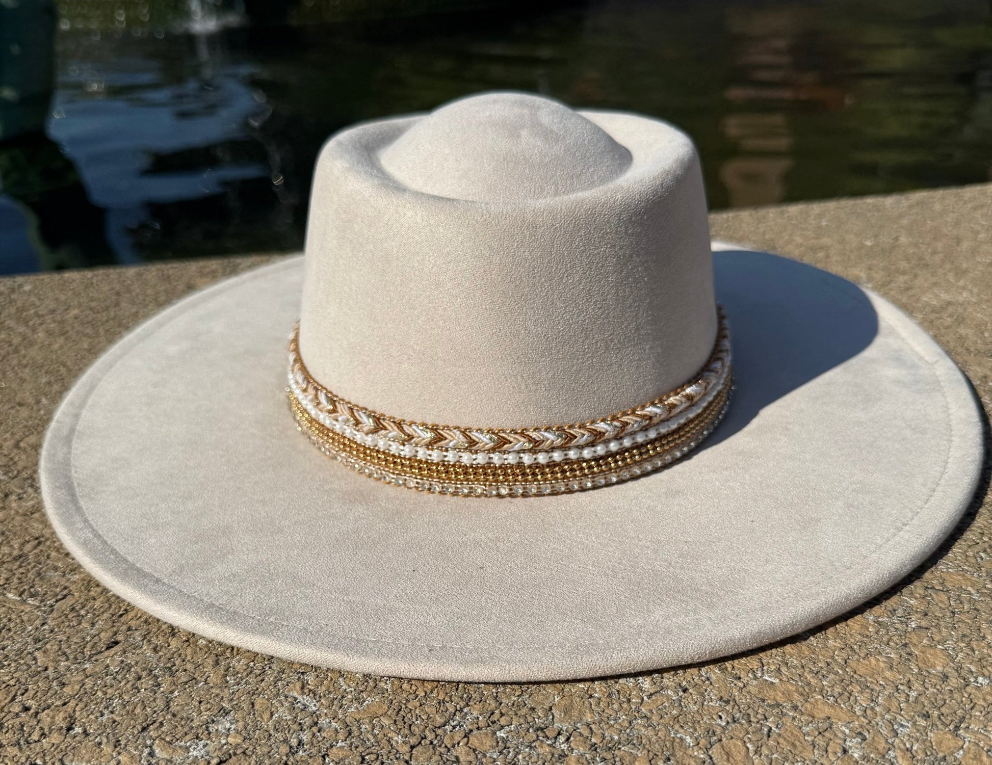 Flat Boater Widebrim Vegan Diamond Fedora Hat - AccessorizmeeWholesale