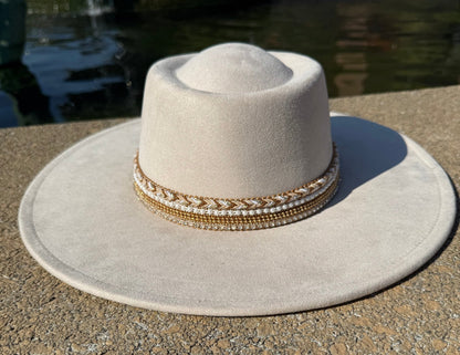 Flat Boater Widebrim Vegan Diamond Fedora Hat - AccessorizmeeWholesale