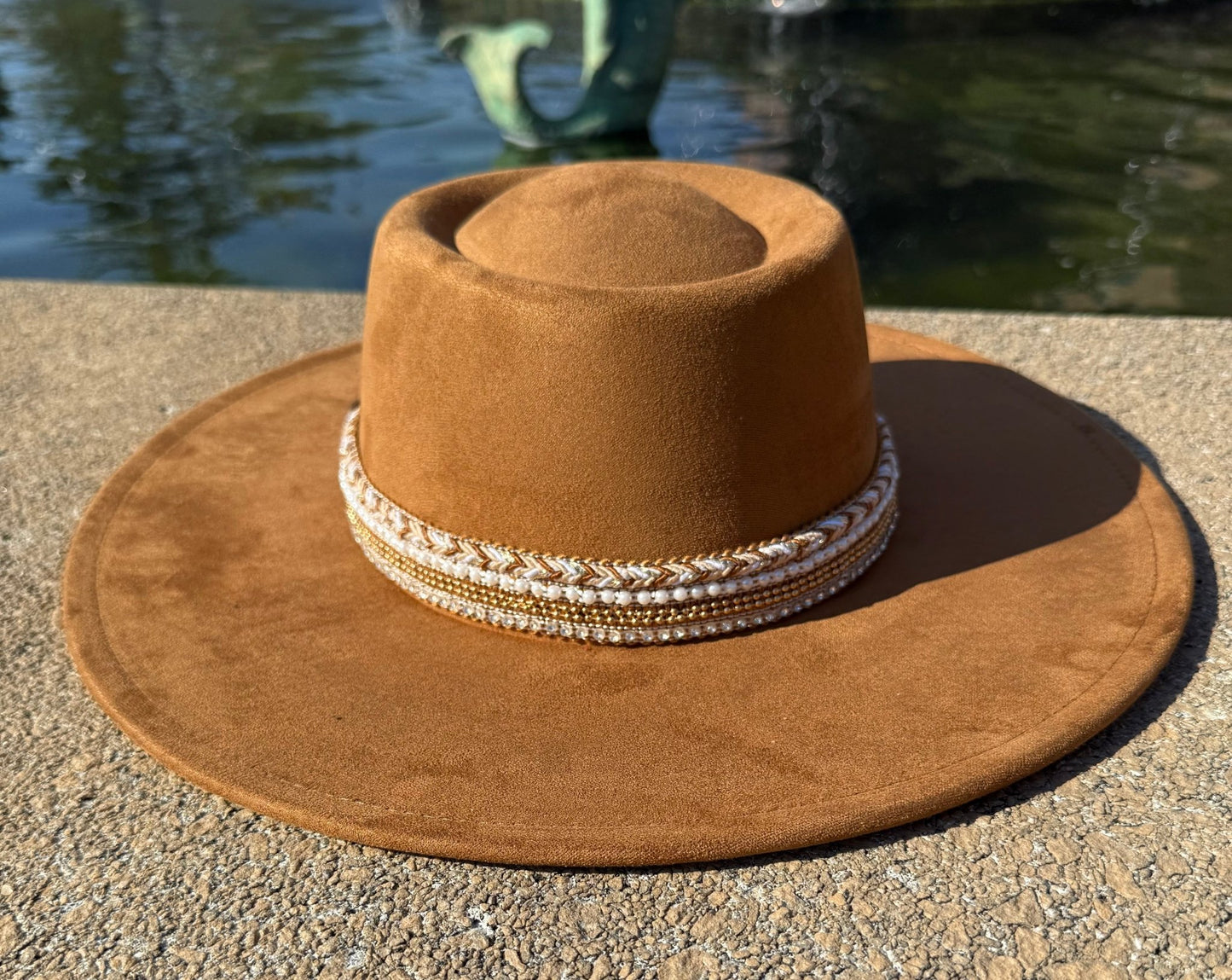 Flat Boater Widebrim Vegan Diamond Fedora Hat - AccessorizmeeWholesale