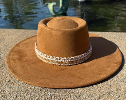 Flat Boater Widebrim Vegan Diamond Fedora Hat - AccessorizmeeWholesale