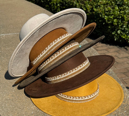 Flat Boater Widebrim Vegan Diamond Fedora Hat - AccessorizmeeWholesale