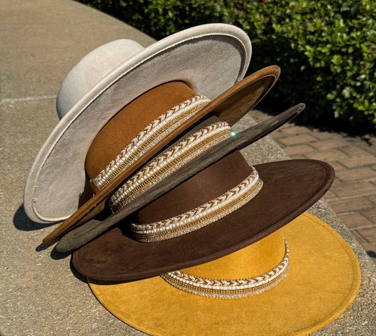 Flat Boater Widebrim Vegan Diamond Fedora Hat - AccessorizmeeWholesale