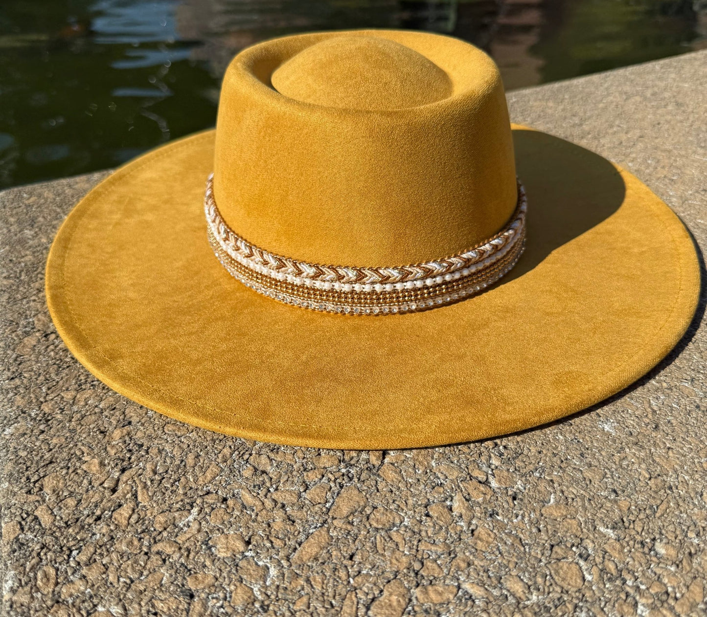 Flat Boater Widebrim Vegan Diamond Fedora Hat - AccessorizmeeWholesale