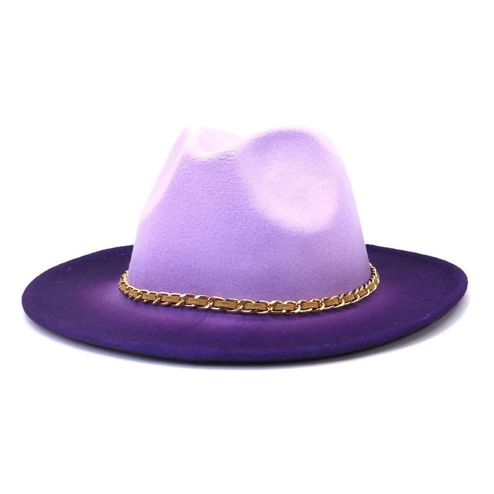 Gradient Stiff Fedora with chain - AccessorizmeeWholesale