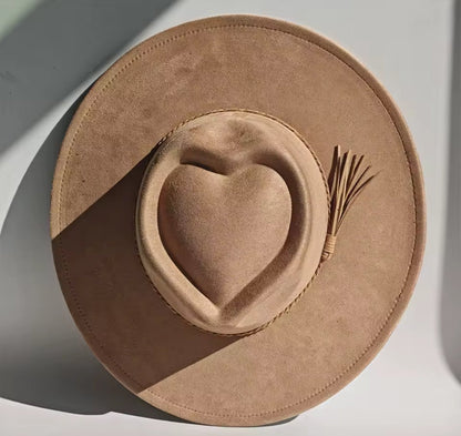 Heart Widebrim Vegan Fedora Hat - AccessorizmeeWholesale