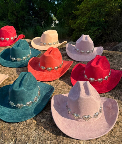 Hearted Vegan Suede Cowboy Hat, Solid Cowboy Hat forBurning,Pinched Cowboy Hat, Rancher Hat, Hat for customization - AccessorizmeeWholesale