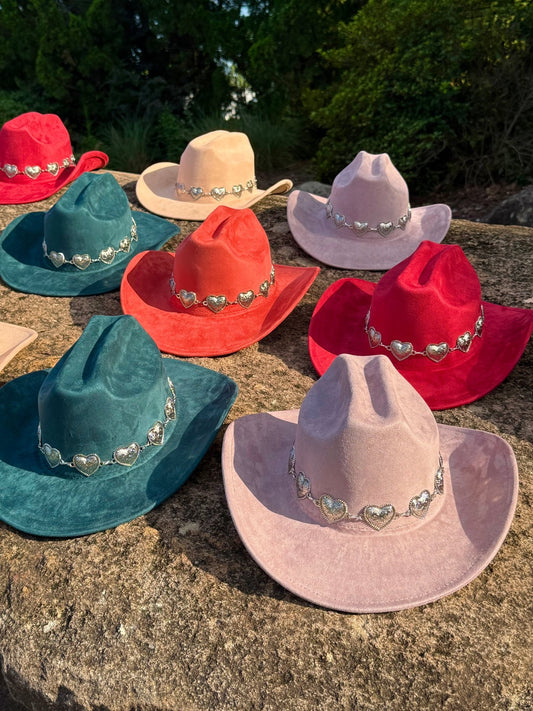 Hearted Vegan Suede Cowboy Hat, Solid Cowboy Hat forBurning,Pinched Cowboy Hat, Rancher Hat, Hat for customization - AccessorizmeeWholesale