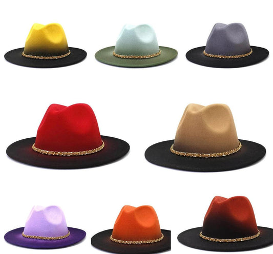 Gradient  Stiff Fedora with chain