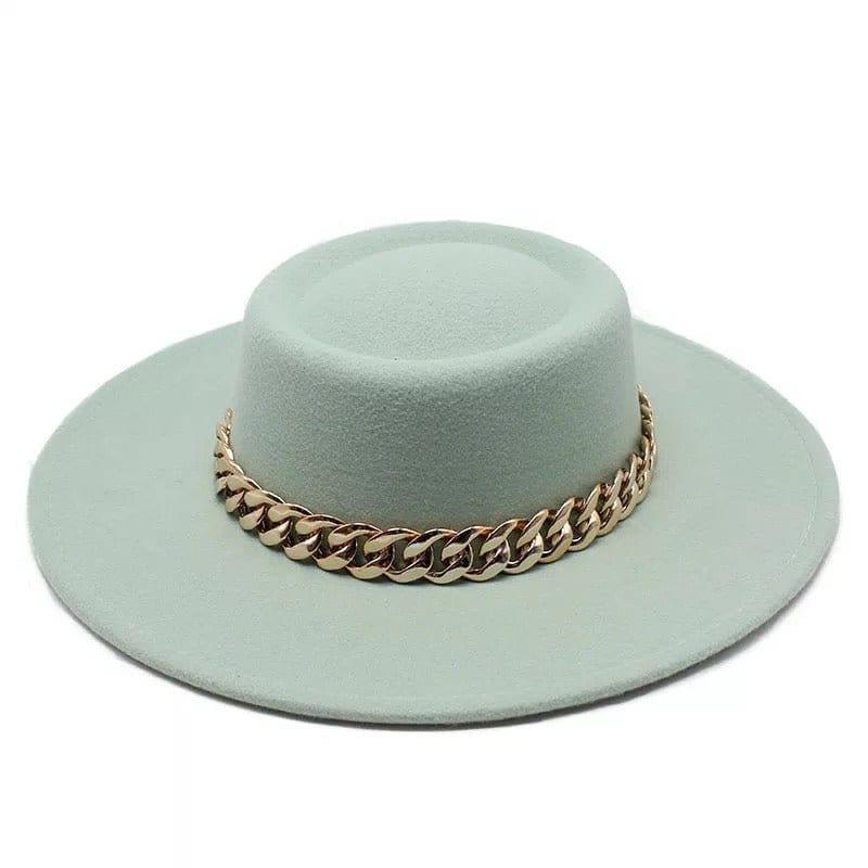 Mint Round Wide Brim chain Fedora - Accessorizmee