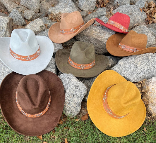 Nailhead Suede Cowboy Hat - AccessorizmeeWholesale