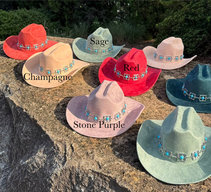 Parly Hearted Vegan Suede Cowboy Hat Solid, Solid Cowboy Hat for Burning,Pinched Cowboy Hat, Rancher Hat, Hat for customization - AccessorizmeeWholesale