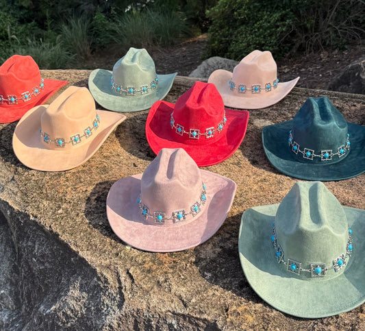Parly Hearted Vegan Suede Cowboy Hat Solid, Solid Cowboy Hat for Burning,Pinched Cowboy Hat, Rancher Hat, Hat for customization - AccessorizmeeWholesale