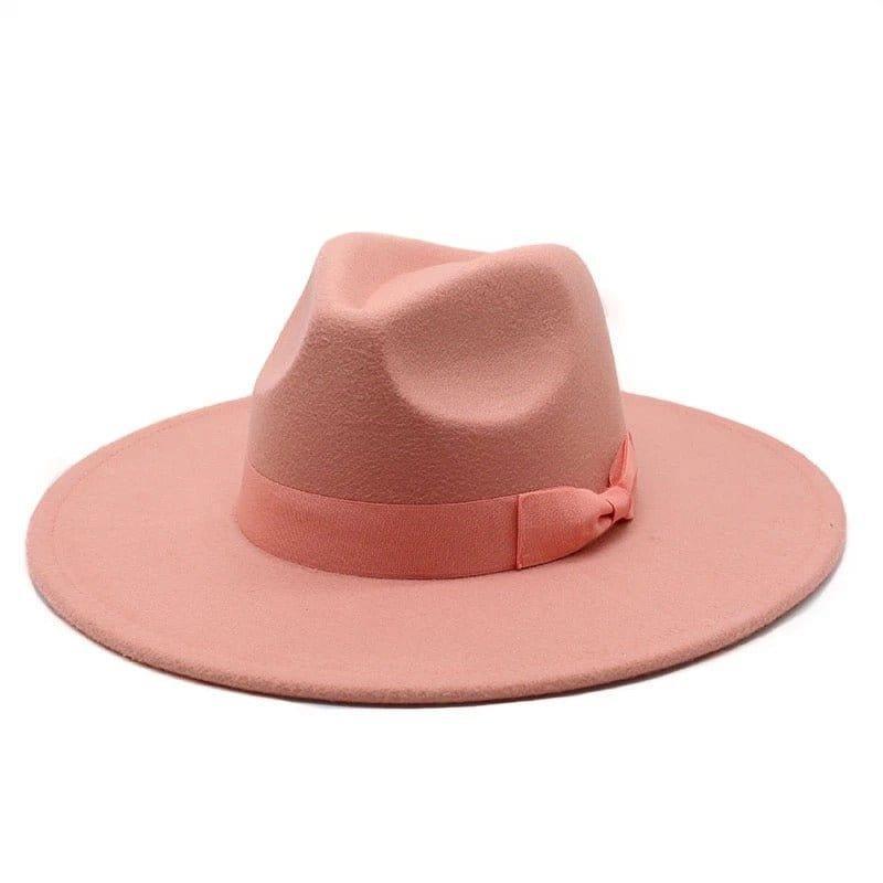 Peach Wide Brim Bow band Fedora - Accessorizmee