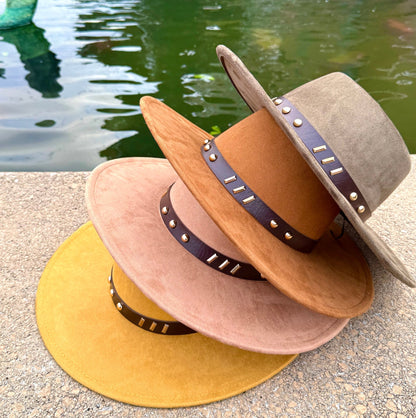 Round Boater Brim Striker Studded Hat - AccessorizmeeWholesale