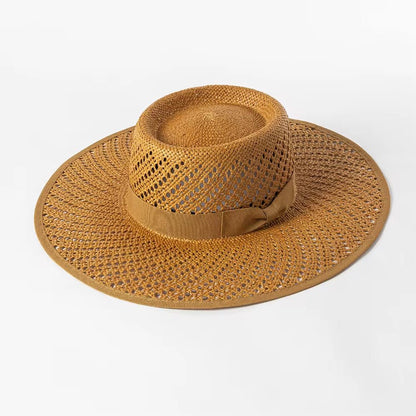 Round Hand Woven stiff Straw Hat - AccessorizmeeWholesale
