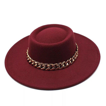 Round Wide Brim chain Fedora - AccessorizmeeWholesale