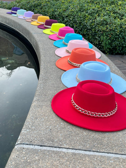Round Wide Brim chain Fedora - AccessorizmeeWholesale
