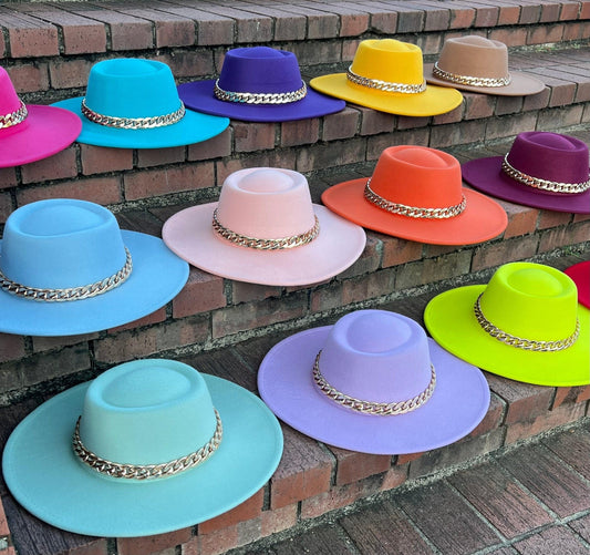 Round Wide Brim chain Fedora - AccessorizmeeWholesale