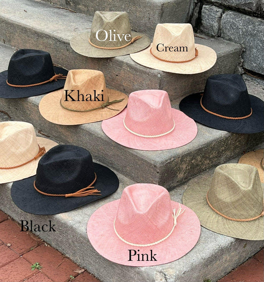 Spring Hand Woven stiff Straw Fedora - with band - AccessorizmeeWholesale