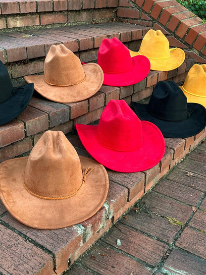 Vegan Suede Cowboy Hat Solid, Solid Cowboy Hat for Burning,Pinched Cowboy Hat, Rancher Hat, Hat for customization - AccessorizmeeWholesale