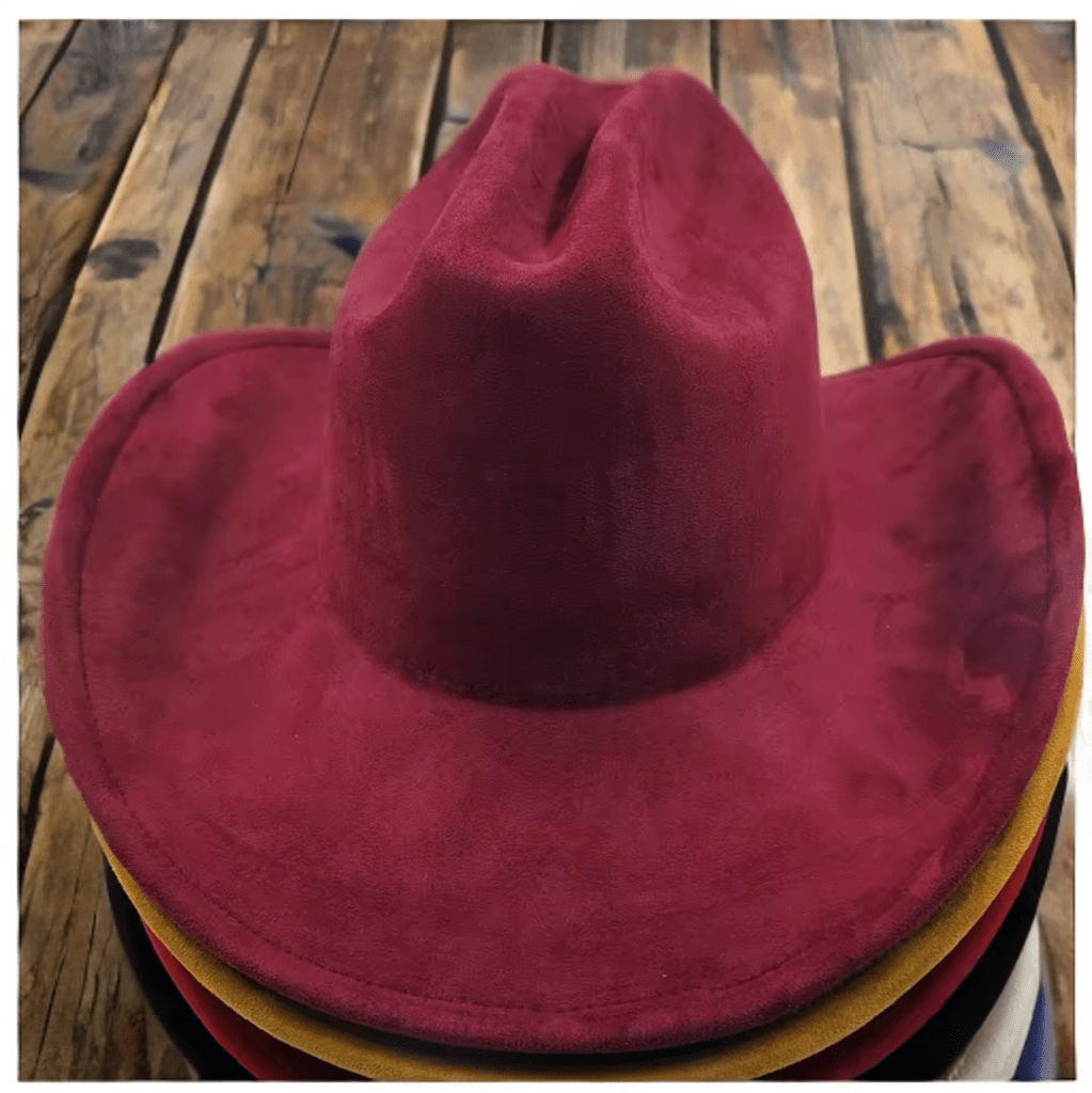 Vegan Suede Cowboy Hat Solid, Solid Cowboy Hat for Burning,Pinched Cowboy Hat, Rancher Hat, Hat for customization - AccessorizmeeWholesale