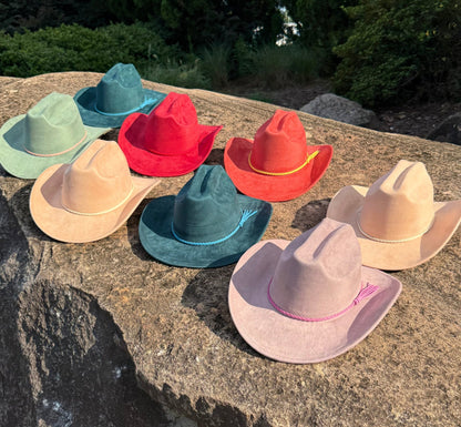 Vegan Suede Cowboy Hat Solid, Solid Cowboy Hat for Burning,Pinched Cowboy Hat, Rancher Hat, Hat for customization - AccessorizmeeWholesale